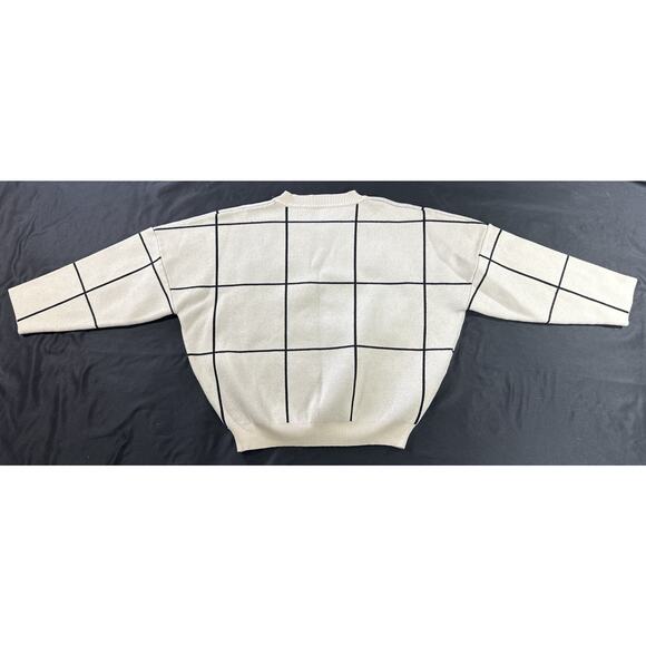 Chicwish Wool Blend Windowpane Grid Sweater Cream Black Boxy Pullover M/L - Picture 8 of 8